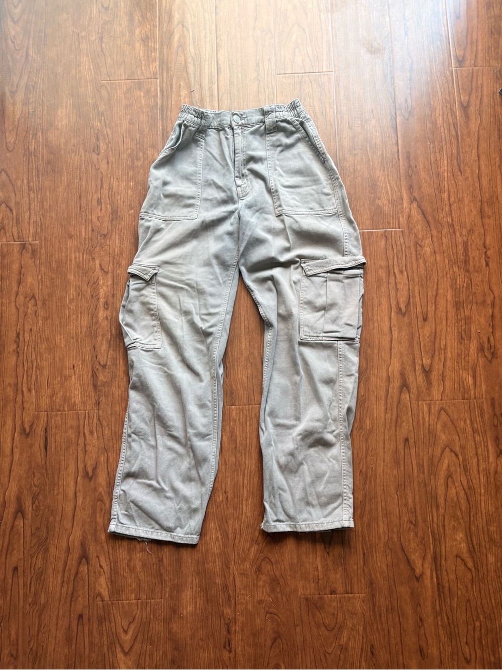 Garage Grey 100% Cotton Cargo Pants Small / Petite High Waisted Wide Leg